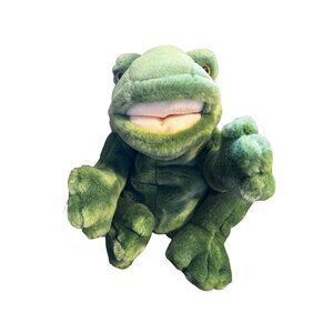 Russ Berrie Croaker Green Frog Hand Puppet Plush Stuffed Animal 10" No Sound